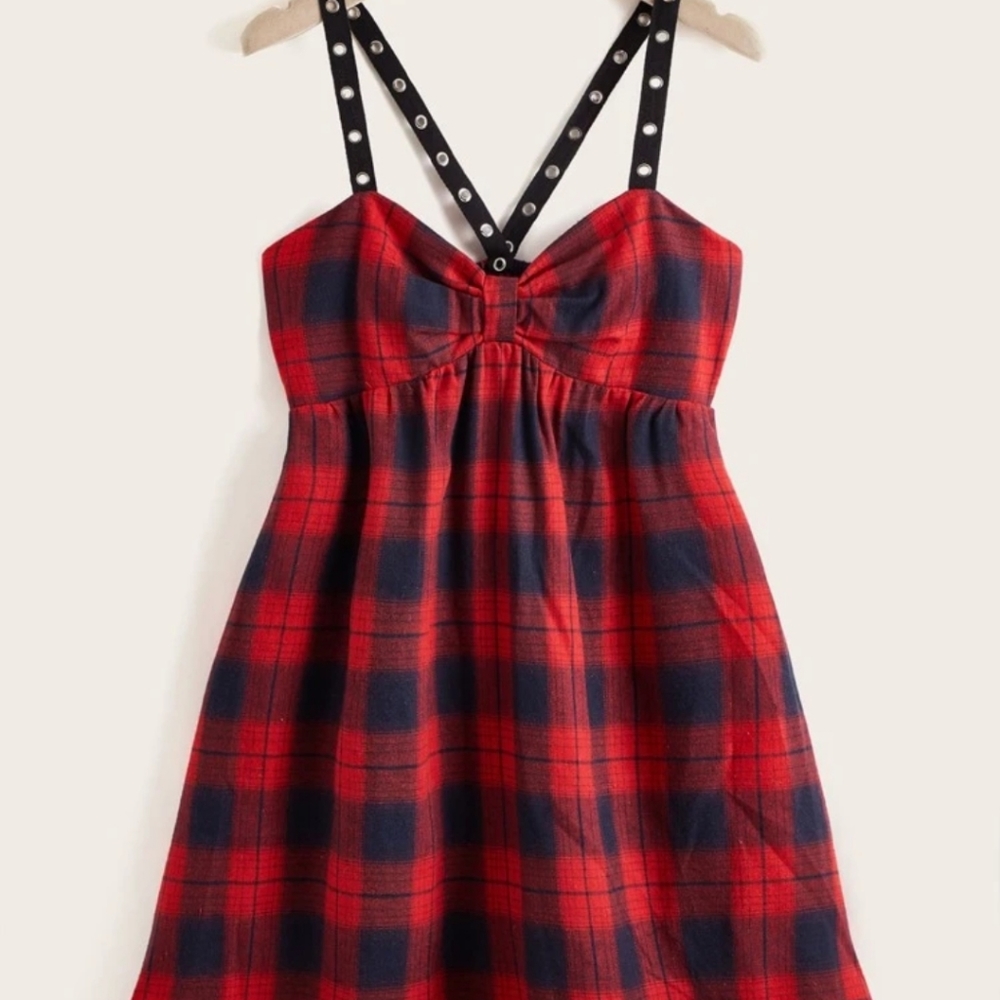Red and black punk plaid dress